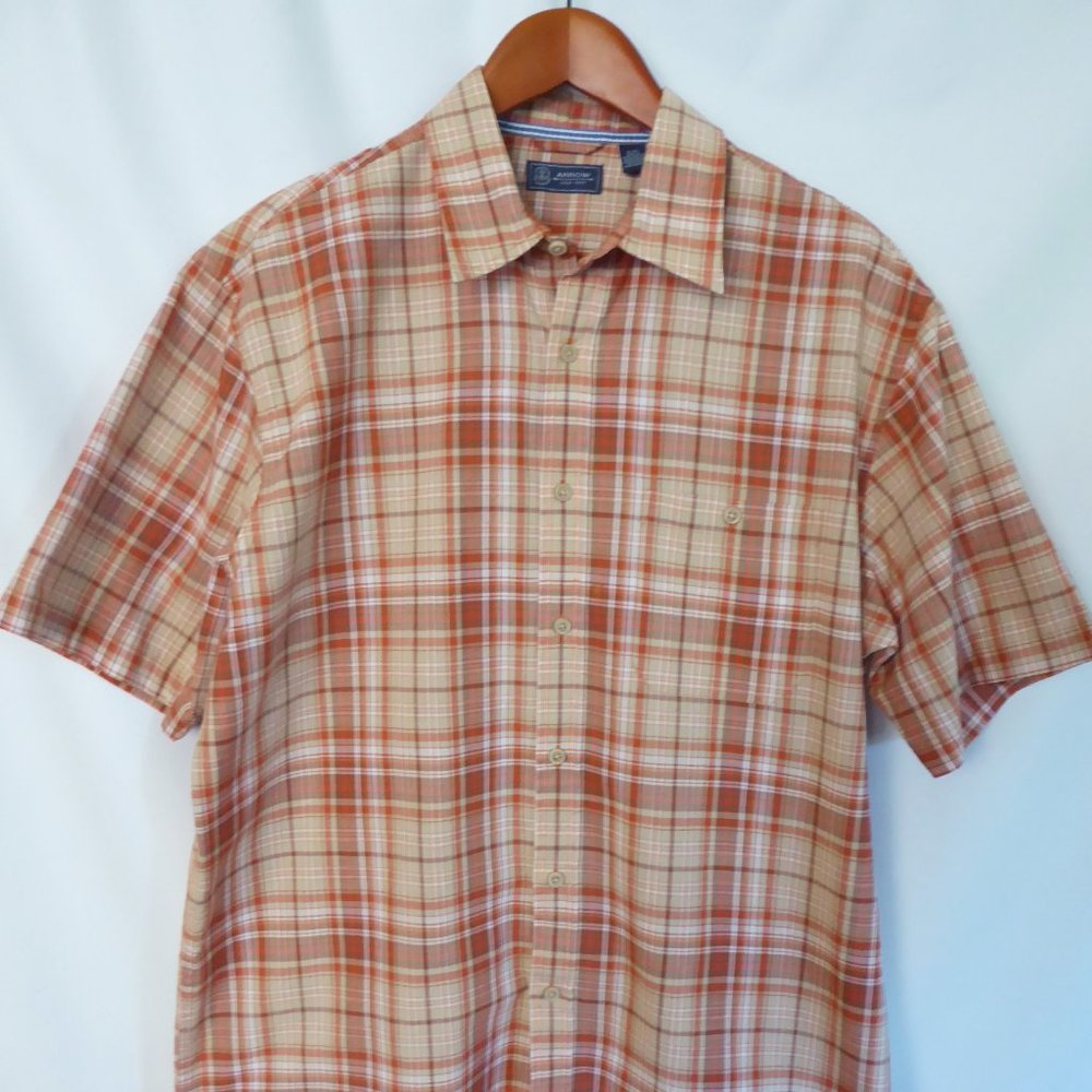 ARROW BRAND ORANGE BROWN WHITE PLAID BUTTON DOWN SHIRT (PRE-OWNED) LARGE